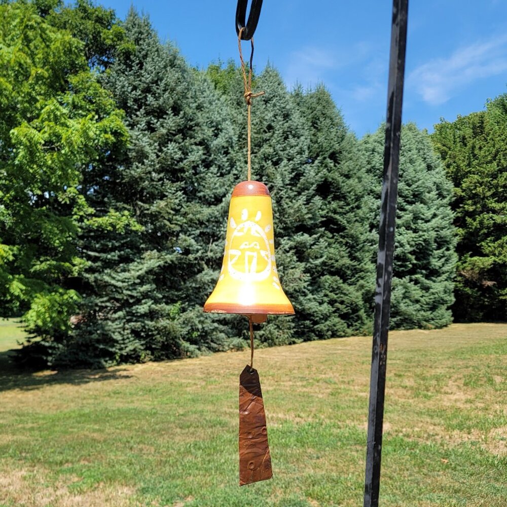 Vintage 1973 Pacific Stoneware Ceramic Bell Wind Chime Hand Painted